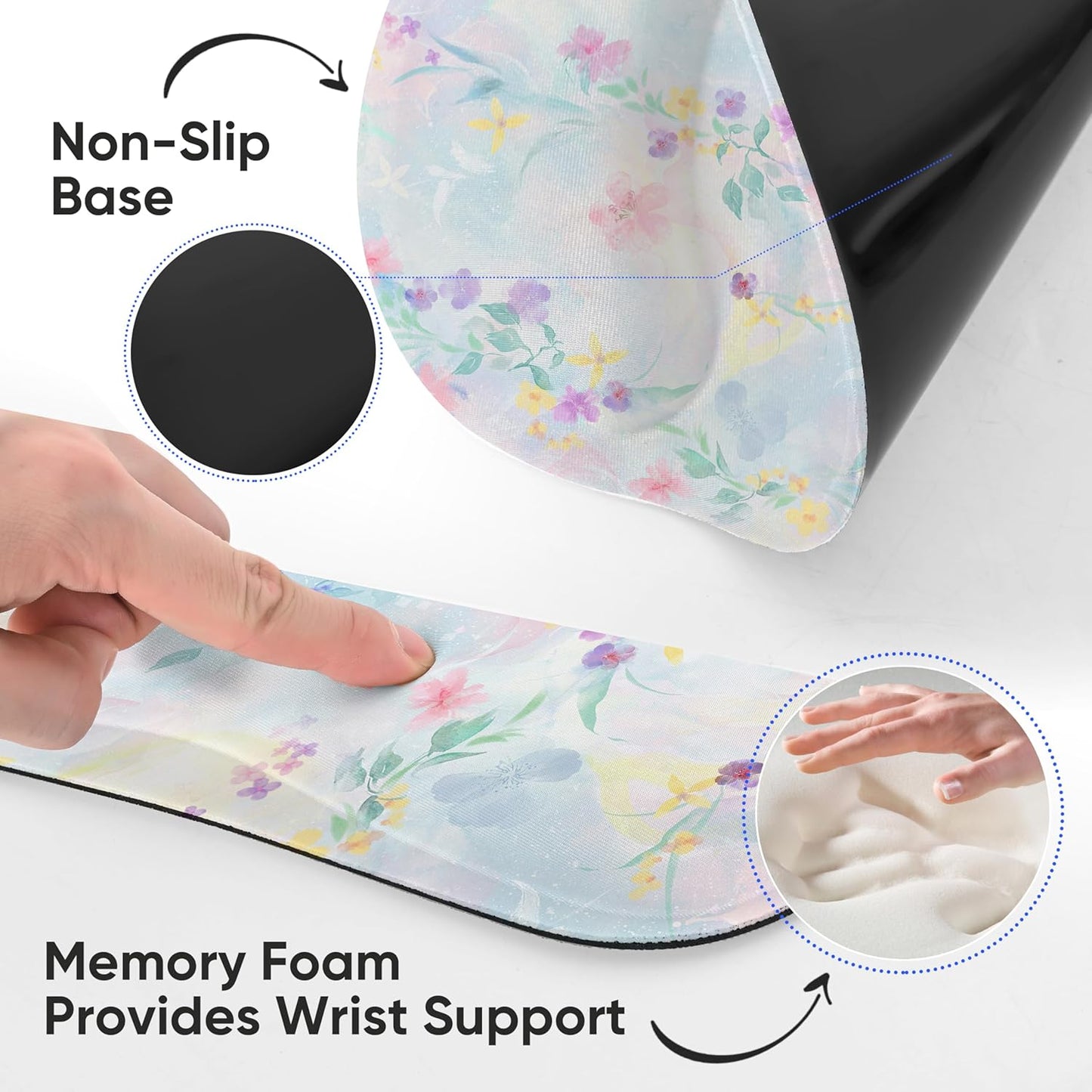 Ergonomic Keyboard Mouse Pad Wrist Rest Support Set for Laptop/Computer/Desktop,Memory Foam Hand Rest Wrist Cushion for Gaming/Office,Lightweight Comfortable & Pain Relief (Flowers)