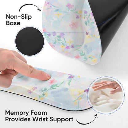 Ergonomic Keyboard Mouse Pad Wrist Rest Support Set for Laptop/Computer/Desktop,Memory Foam Hand Rest Wrist Cushion for Gaming/Office,Lightweight Comfortable & Pain Relief (Flowers)