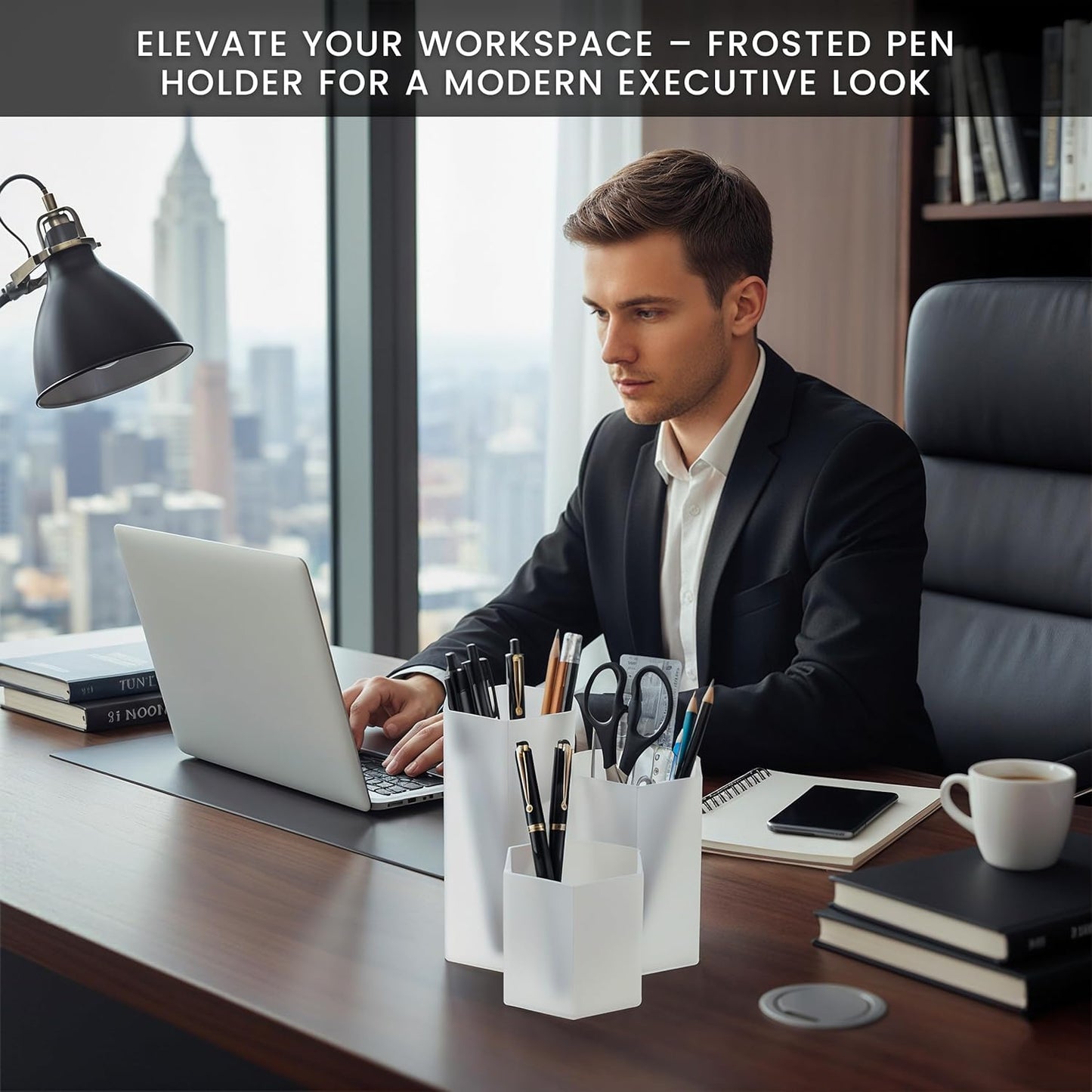 Black Pen Holder for Desk | 3 Compartment Organizer Desk for Pen, Pecils, Makeup Brushes, Tooth Brushes | Cute Pencil Cup Desk Organizers and Accessories for Office, Home, Classroom, Teacher Desks