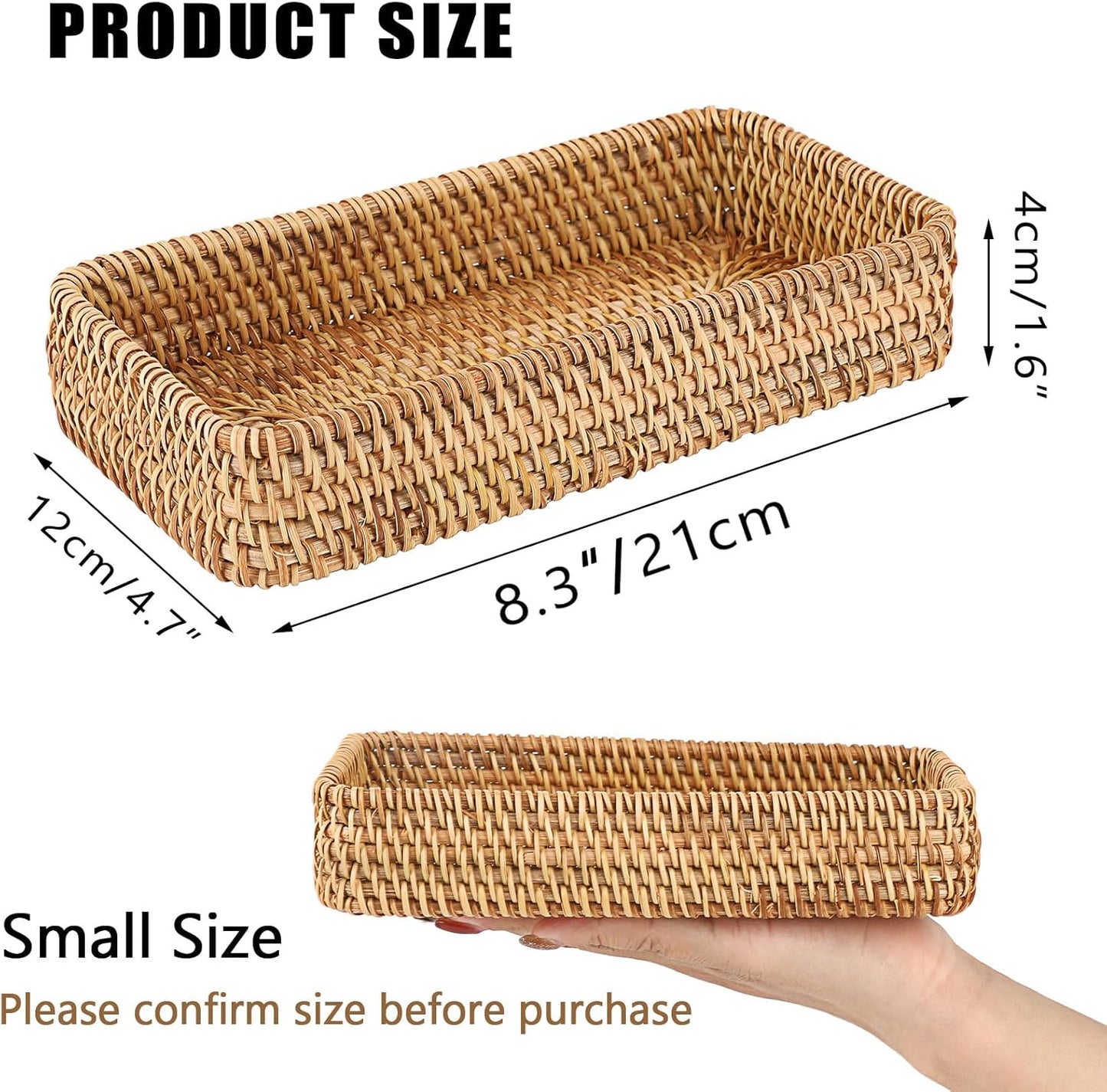 Hipiwe Key Basket Tray for Entryway Table Rattan Serving Tray Handwoven Wicker Baskets Vanity Trays Square Decorative Fruit Trays for Kitchen Counter Bedside Living Room Bathroom, 8.1"