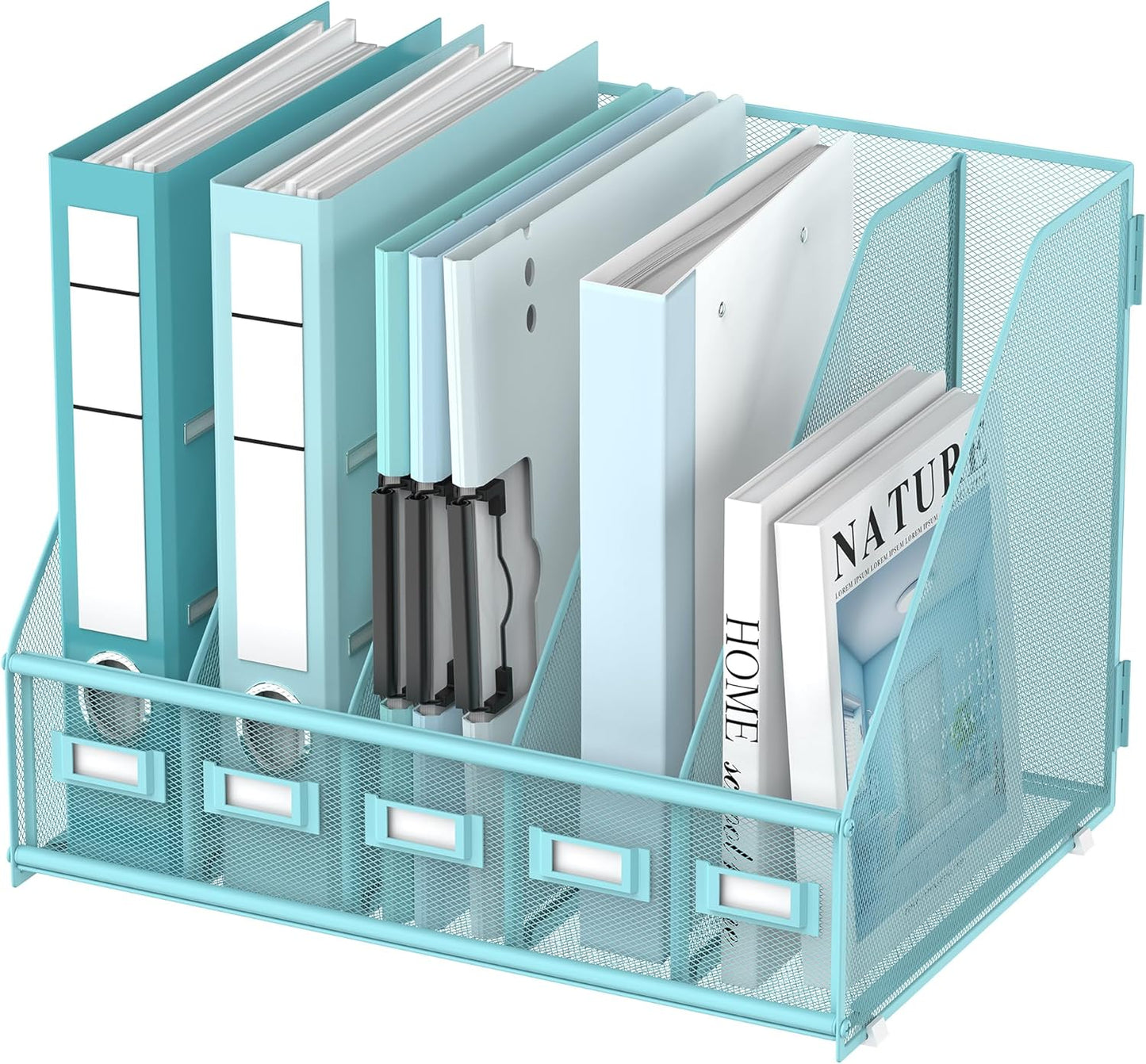 DALTACK 5 Vertical Compartments Magazine File Holder, Binder Organizer, Metal Desk Organizers for Office Home School Classroom Organization, Black