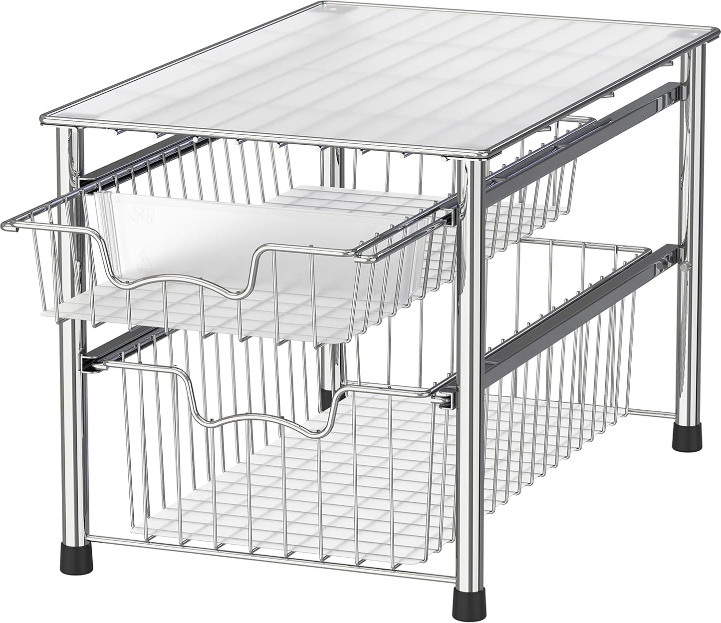 Simple Houseware Stackable 3 Tier Sliding Basket Organizer Drawer, Chrome