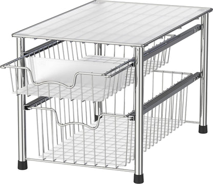 Simple Houseware Stackable 3 Tier Sliding Basket Organizer Drawer, Chrome