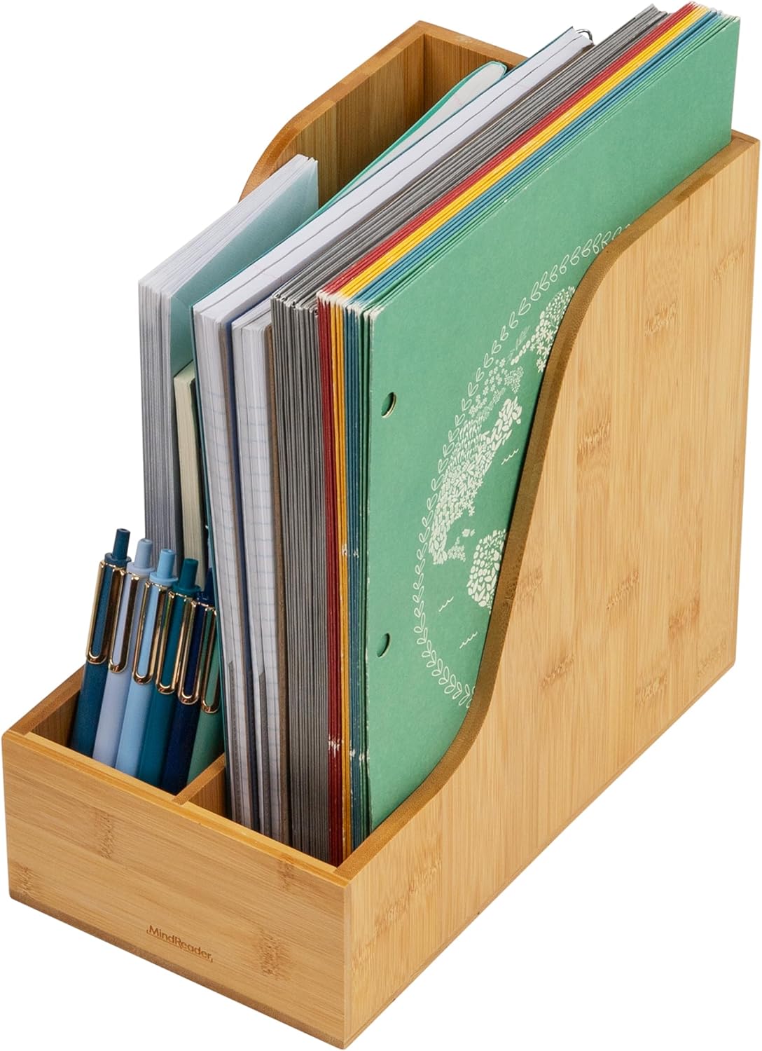 Mind Reader Vertical File Storage, Desktop Organizer, Magazine Holder, Office, Bamboo, 6"L x 11"W x 10"H, Brown
