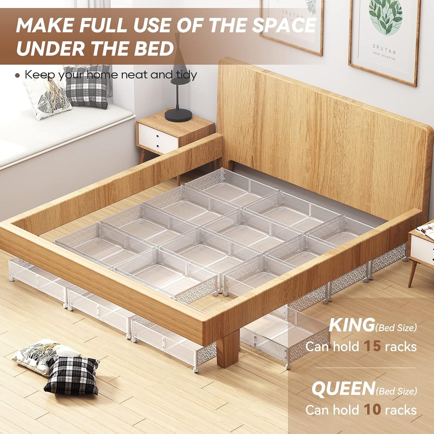 PHINOX Under Bed Storage Containers with Wheels, Under Bed Shoe Storage Organizer Drawer, Tool-free Assembly Metal Storage Containers for Bedroom Clothes Shoes Blankets -2PCK