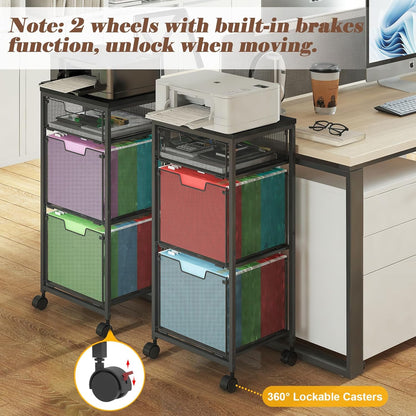 Sbanmao Rolling File Cart with 2 Storage Drawers, Mobile File Cabinet with Wheels, Hanging File Folder Organizer, Under Desk Storage, Printer Stand Utility Cart Filing Cabinet for Home Office,Black
