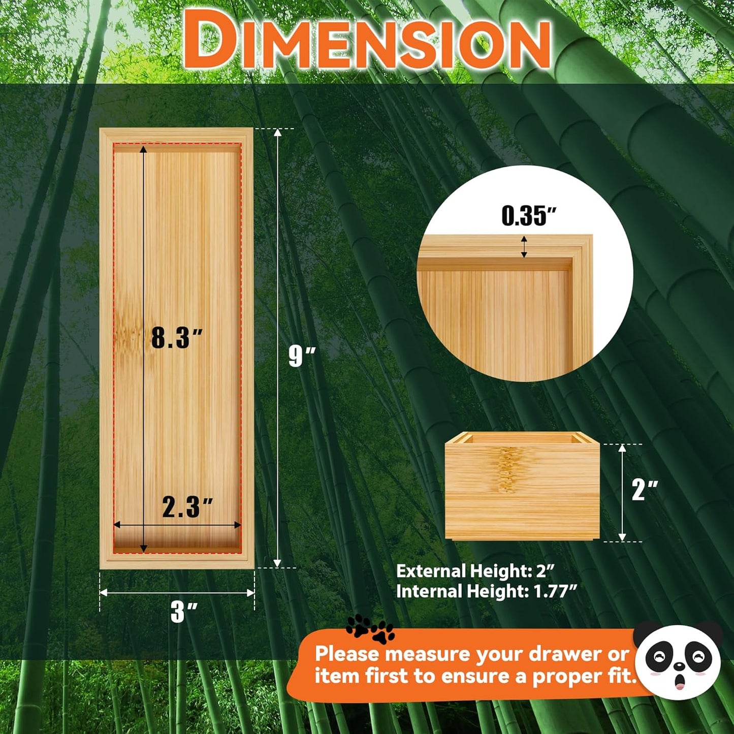 Lixple Bamboo Drawer Organizer, Cutlery Silverware Organizer for Kitchen Drawer, Stackable Utensil Organizer, 2 Pcs Flatware Organizer for Drawer, Wooden Storage Box Tray (Bamboo, 9 X 6 X 2 Inch)