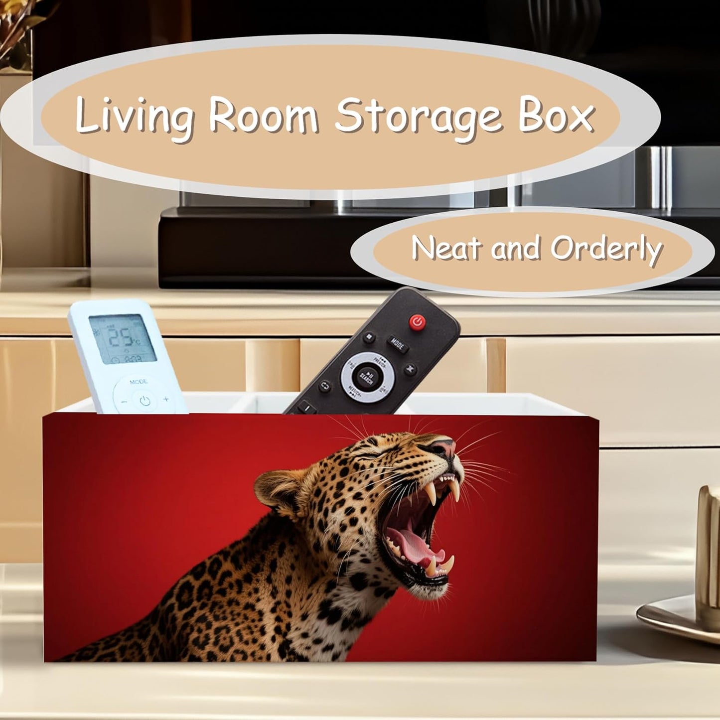 Trendy Funny Leopard Pen Pencil Holder Organizer for Desk, Cheetah Room Decor, Preppy Girly Y2k Aesthetic Cheetah Wooden Box Block Sign for Home Office Tabletop Decor