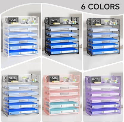 Paper Organizer Letter Tray with Handle, 5-Tier Black Stackable Desk Organizer with Metal Mesh, Sturdy Paper Tray for Office Desk, Home & Classroom Supplies Storage