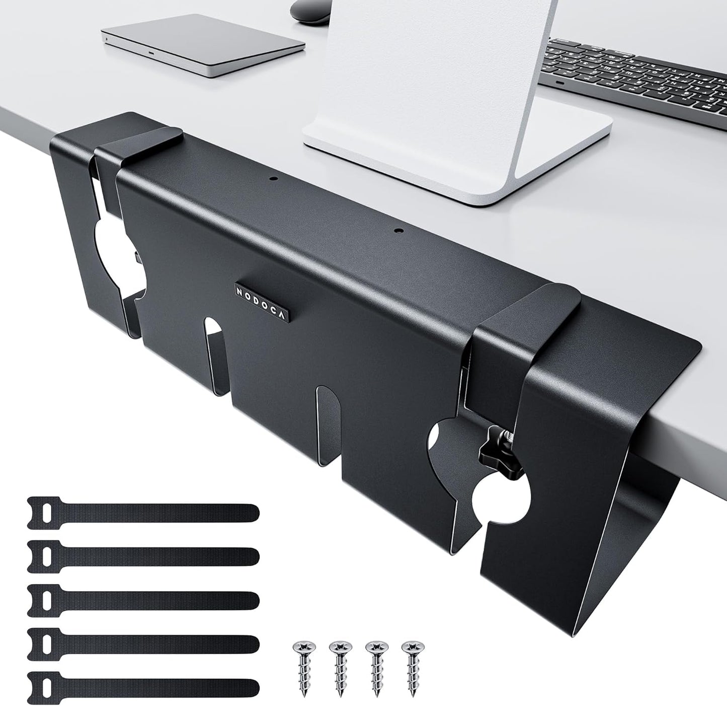 NODOCA No Drill Under Desk Cable Management Tray, 14'' Wire Management, Punch-Free Clamp on, Metal Cable Tray, Wire Organizer Under Desk, Under Desk Basket for Office and Home, Black