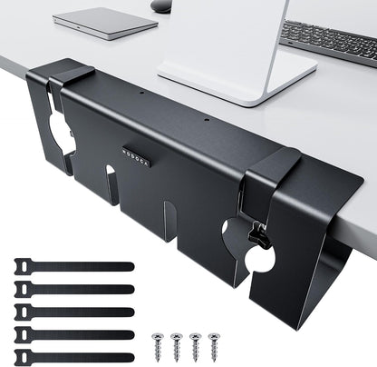 NODOCA No Drill Under Desk Cable Management Tray, 14'' Wire Management, Punch-Free Clamp on, Metal Cable Tray, Wire Organizer Under Desk, Under Desk Basket for Office and Home, Black