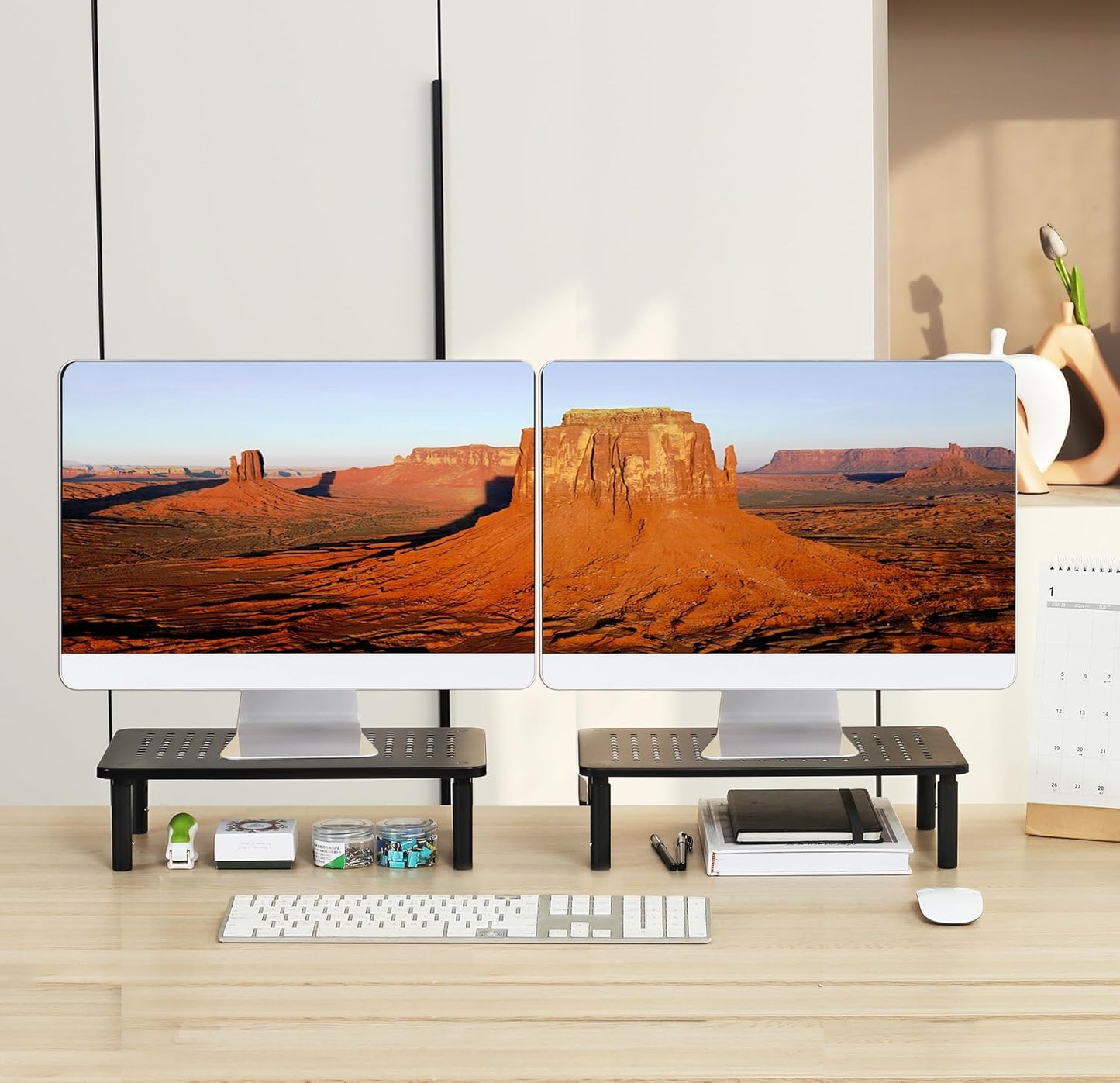 Monitor Stand for Desk Monitor Riser, Adjustable Laptop Riser, Desk Organizer Desktop Printer Laptop Storage Shelf, Mesh Metal Computer Item Stand (2 Pieces)(14.5" Lx9.3 W/Piece)