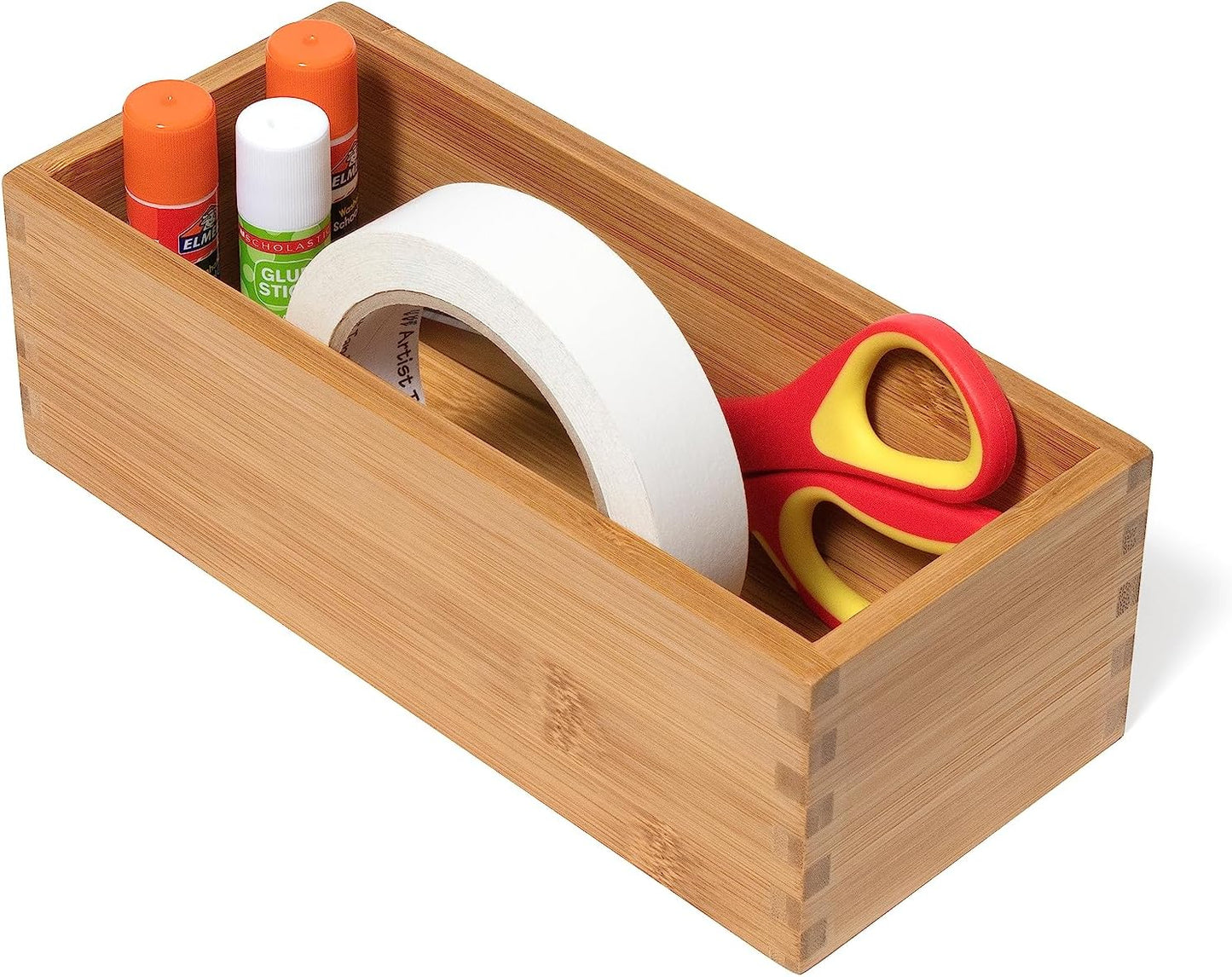 Lipper International Bamboo Wood Utensil Holder Storage Box for Cooking Tools, Makeup, or Office Supplies, 4" x 9 1/4" x 3"