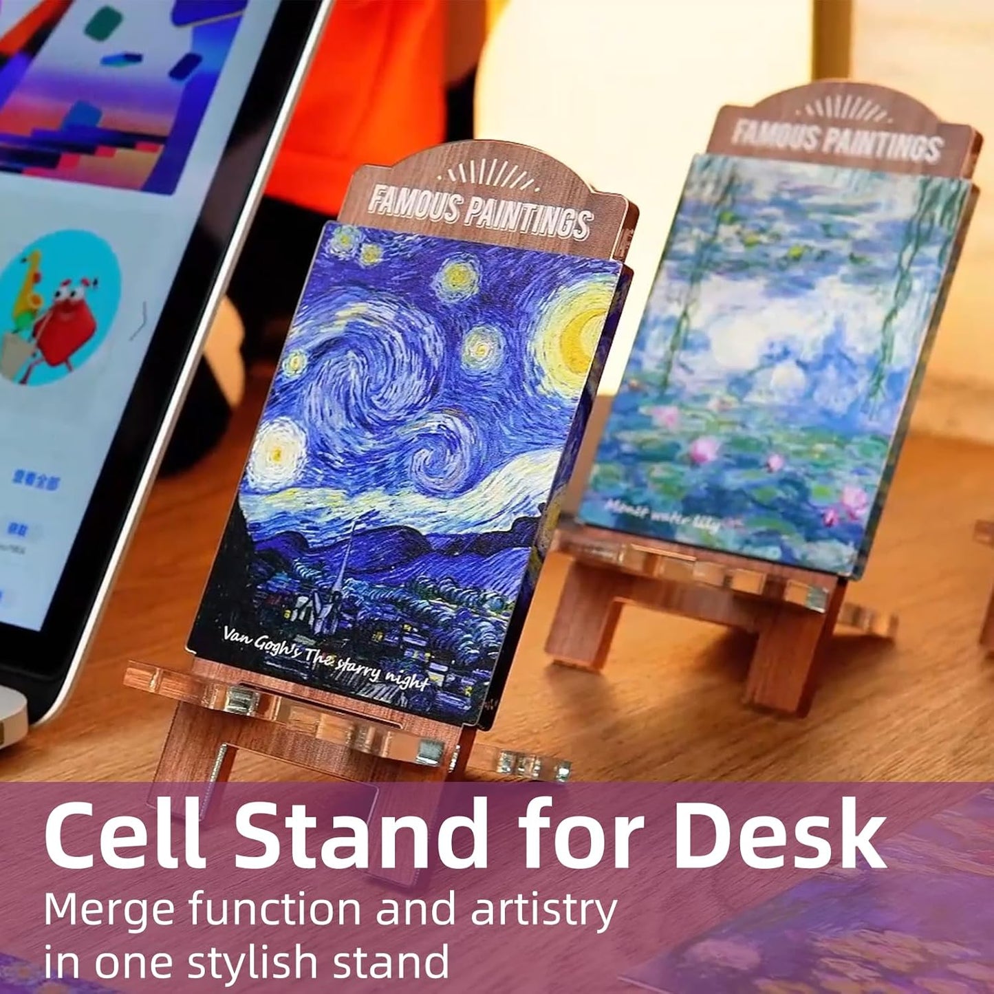 Aesthetic Acrylic Phone Stand – Artistic Desk Holder for Phones, Tablets & E-Readers | Sturdy, Lightweight & Decorative Gift (Water Lilies - Monet)