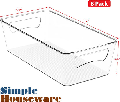 Simple Houseware 4 Pcs Kitchen Clear Bin Storage Organizer, 15" x 8" x 3.75"