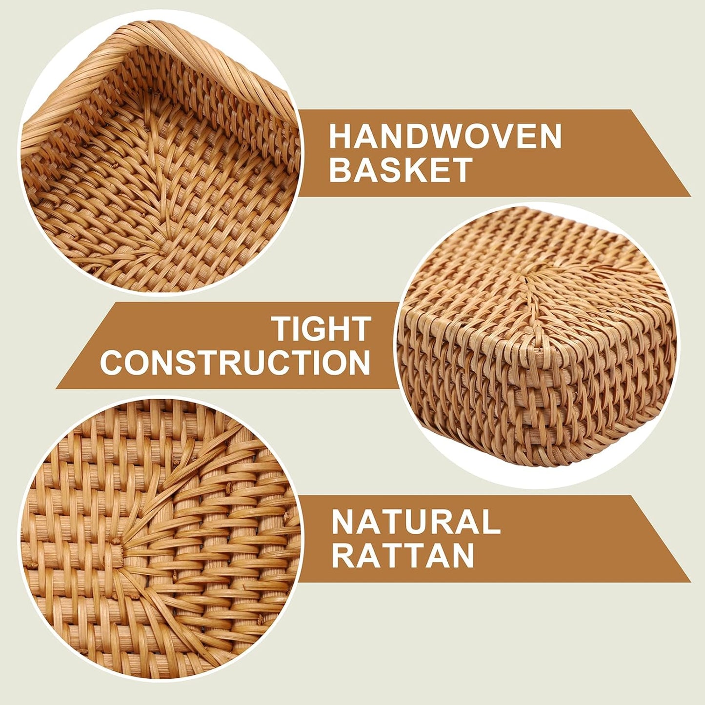 Hipiwe Key Basket Tray for Entryway Table Rattan Serving Tray Handwoven Wicker Baskets Vanity Trays Square Decorative Fruit Trays for Kitchen Counter Bedside Living Room Bathroom, 8.1"