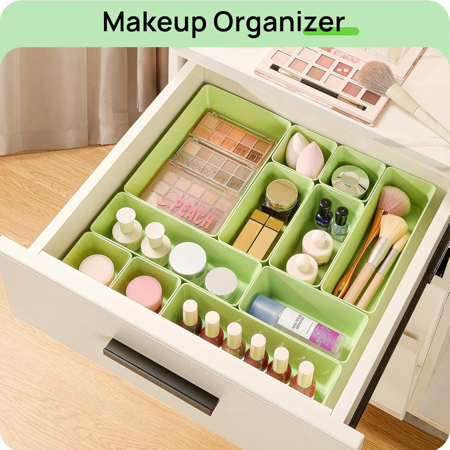 Vtopmart 25 PCS Clear Plastic Drawer Organizers Set, 4-Size Versatile Bathroom and Vanity Drawer Organizer Trays, Storage Bins for Makeup, Bedroom, Kitchen Gadgets Utensils and Office
