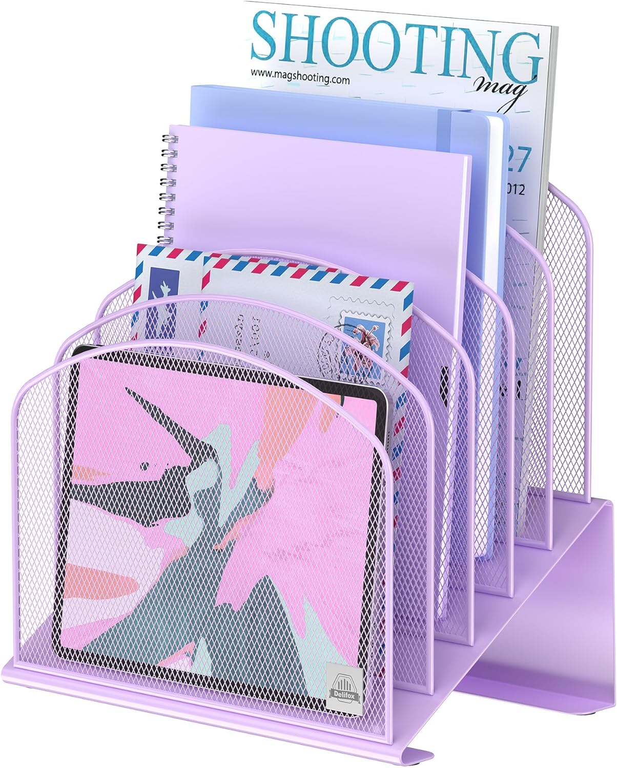 Delifox Inclined Desk File Organizer,Vertical File Folder Holder Stand Metal Rack File Sorter for Office Classroom Desktop Organization