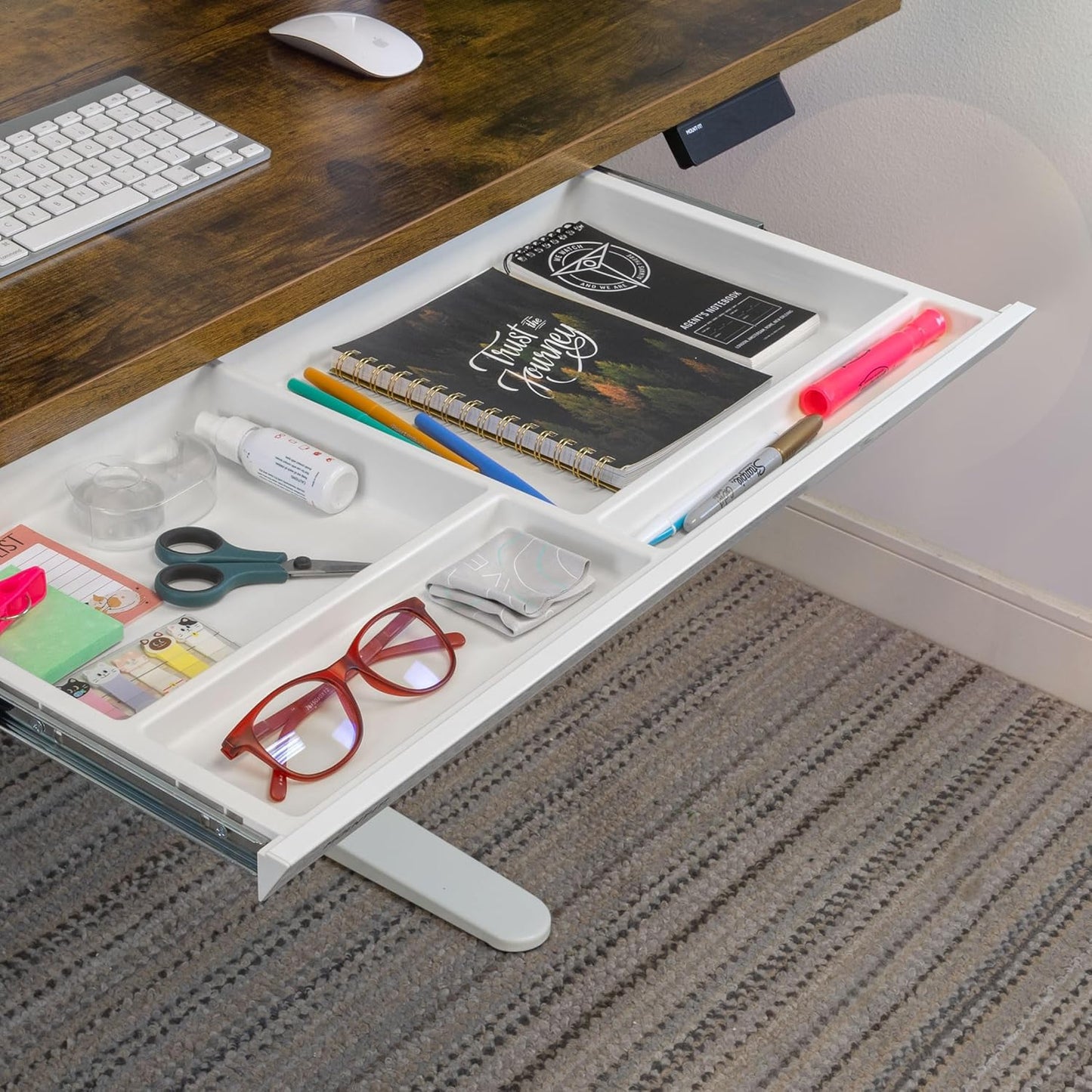 Mount-It! Under Desk Drawer with 4 Compartments, Deep Low-Profile Slide-Out Storage Organizer, 25.8″ x 12.5″ x 1.6″, Smooth Glide Pull-Out Tray for Traditional & Single Motor Standing Desks, Black