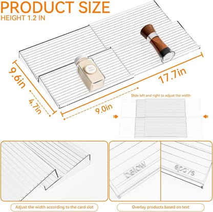 Yieach 4 Pack Adjustable Narrow Spice Rack for Drawer - Expandable From 9" to 17.7" - Acrylic Drawer Seasoning Organizer,Tiered Clear Spice Tray for Spices,Condiment,Nail Polish and Jar Organization