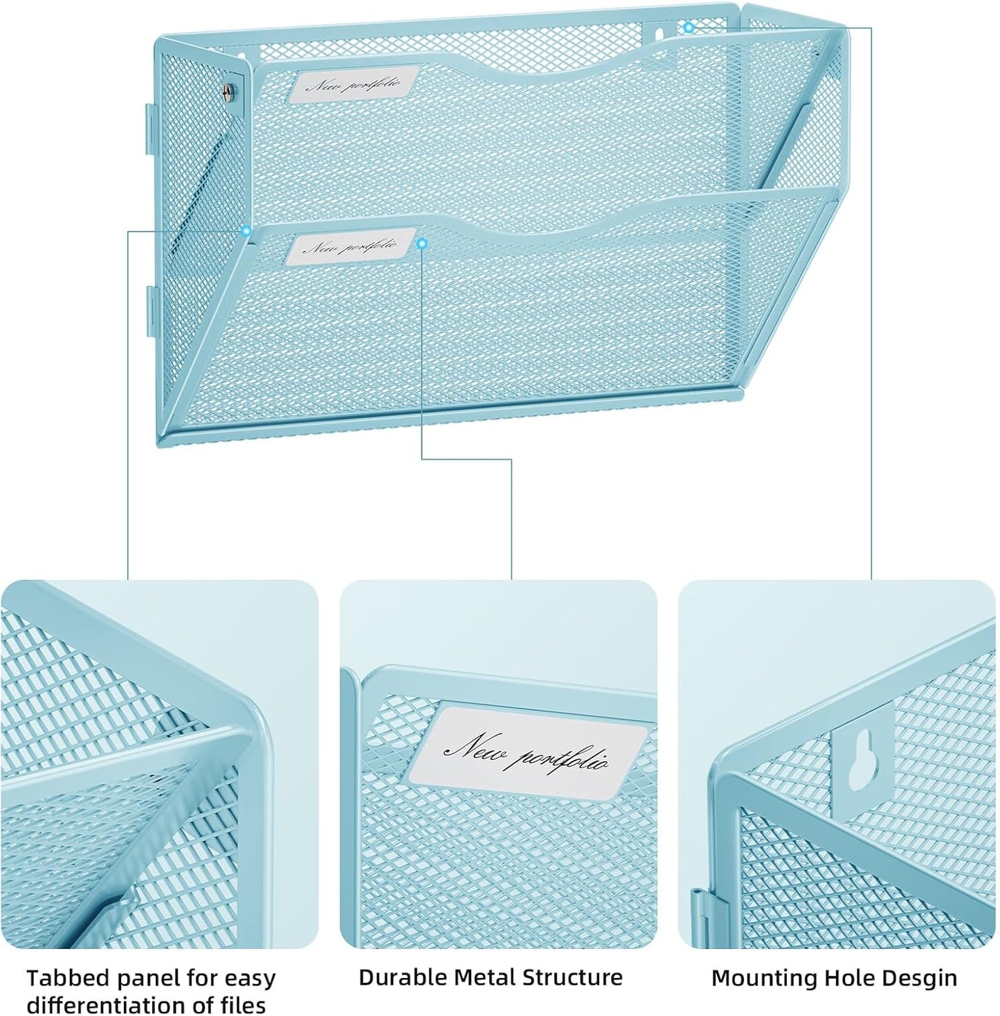 Marbrasse Wall File Holder 2-Tier Hanging Wall File Organizer, Mesh Mail Holder for Papers, Wall Mount File Clipboard & Magazine Organizer Great for Office Home (Black)