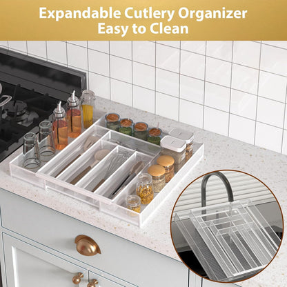 Sedegn Silverware Organizer Metal Mesh, Small Drawer Organizer, Utensil Cutlery Tray for kitchen drawers, Flatware Organizer with 5 Compartment, Black(9.3"*12.6")