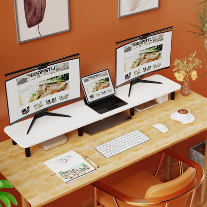 Dual Monitor Stand - 43.7 inch Extra Long Wide TV Stand - Wood & Steel Leg Desktop Riser - Desk Organization - Home Office (Vintage)