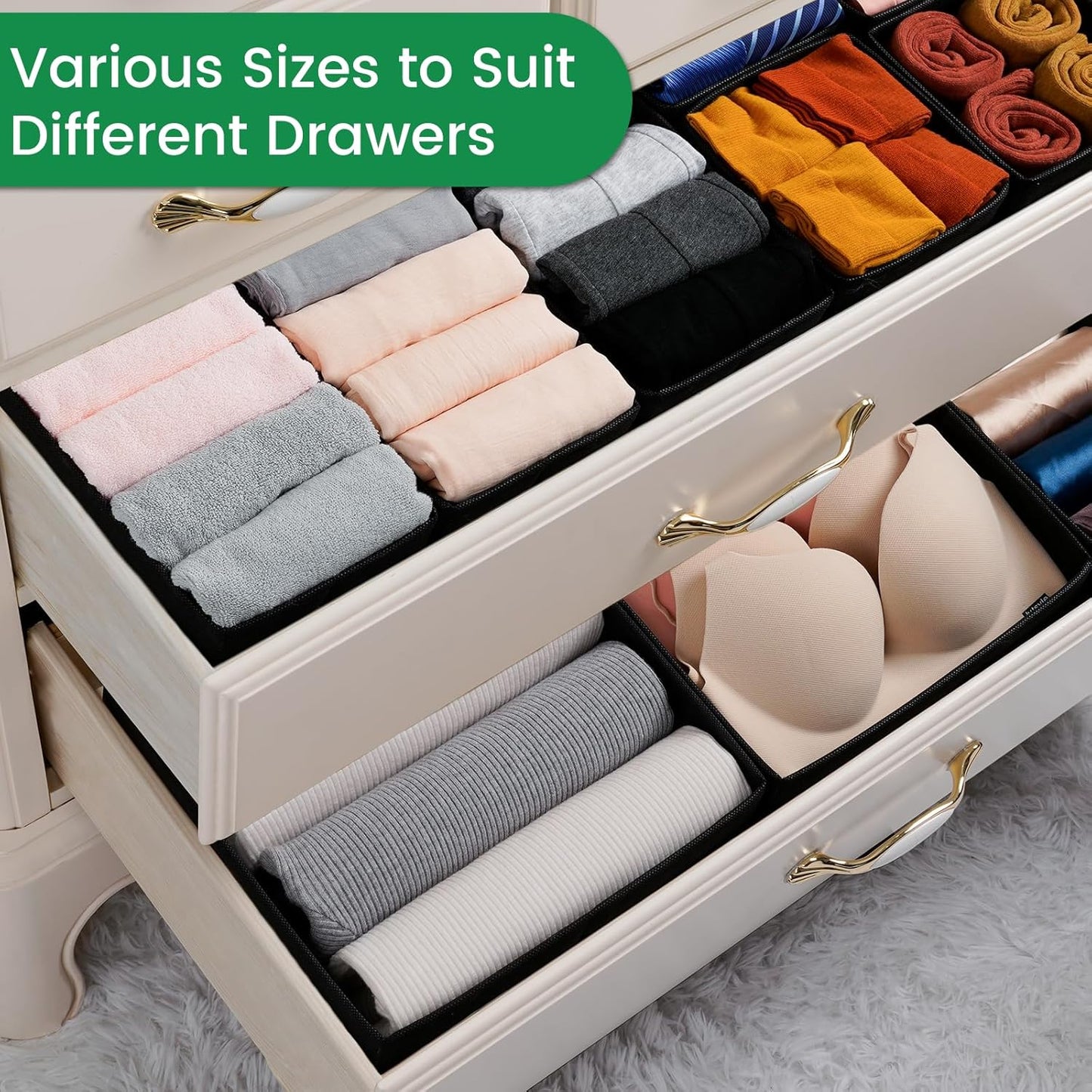 Criusia Drawer Organizer Clothes, 8 Pack Underwear Organizer, Foldable Closet Organizers and Storage Dresser Dividers for Clothes, Socks, Scarves, Ties (Gray)