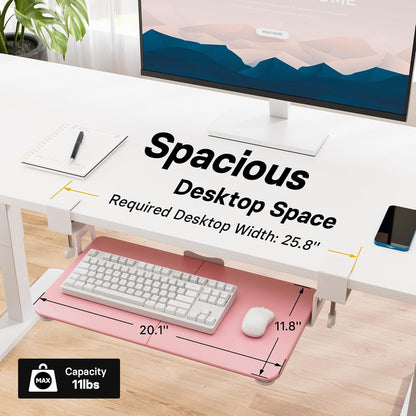 BONTEC KMT01 Under Desk Keyboard Tray, Pull-Out Keyboard & Mouse Platform with C-Clamp, 25.6 x 11.8 in Space-Saving Ergonomic Slide-Out Drawer, Black
