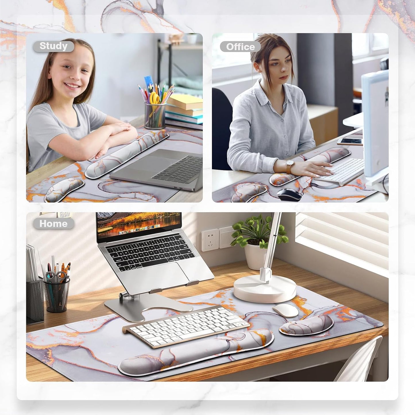 Gimars Upgrade Enlarge Silky and Superfine Fabric Gel Memory Foam Keyboard Wrist Rest Set, Ergonomic Keyboard Mouse Wrist Support for Typing Pain Relief, Comfort for Office, Gaming, Computer