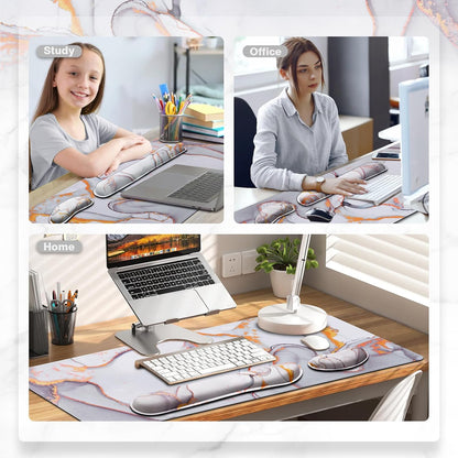Gimars Upgrade Enlarge Silky and Superfine Fabric Gel Memory Foam Keyboard Wrist Rest Set, Ergonomic Keyboard Mouse Wrist Support for Typing Pain Relief, Comfort for Office, Gaming, Computer