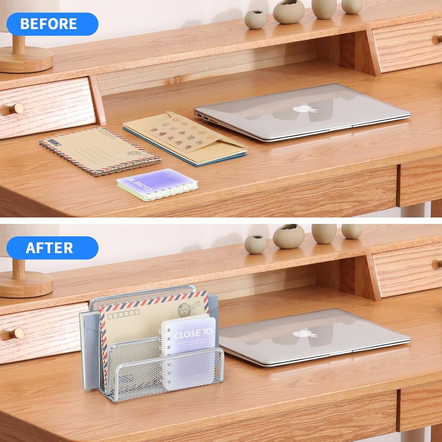 2 Pieces Desk Mail Organizer, Metal Mesh Small File Holders Letter Organizer, Bill/Document/Filing/Folders/Paper Organizer for Desktop (BLACK-2PCS)