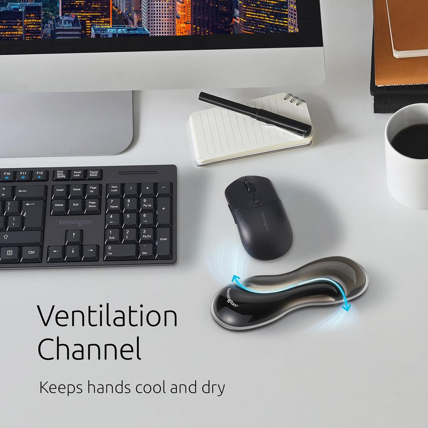 Kensington Slim Duo Gel Wrist Rest for Low Profile Keyboard, Wrist Pad for Keyboard, Ergonomic Wrist Pad for Computer, Non-Skid Computer Pad with Wrist Support, Blue K62441WW, 19" x 3.7"x 0.7”
