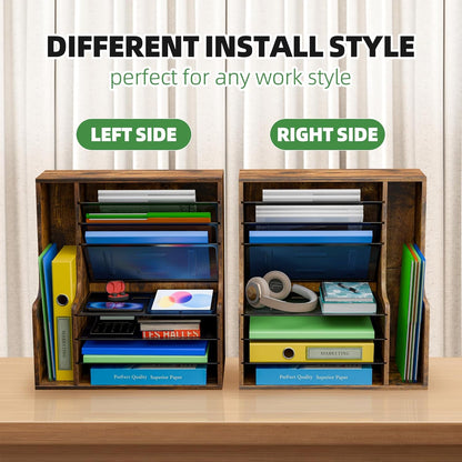 Simple Trending 7 Tier Desk File Organizer, Wooden Letter Tray Paper Organizer with Adjustable File Holder, Mesh Desktop Organizer and Storage for Office Supplies
