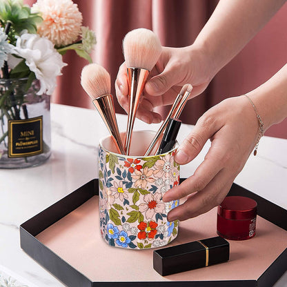 Jwest Pen Holder, Makeup Brush Holder Ceramic Shiny Gold Leopard Cheetah Pattern Animal Pencil Cup for Girls Women Durable Stand Desk Organizer Storage Gift for Office, Classroom, Home Light Brown