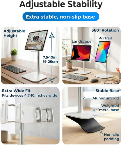 COOPER TabStand, 20" Tall iPad Stand for Desk, Portable Monitor Holder up to 17" Holds 4.4lb, Desktop Tablet Stand, Tablet Mount, Apple iPad Holder for Desk, for Samsung, Kindle, Fire (Night Black)