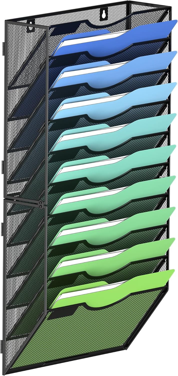 Kuntine.B Wall File Organizer Office Hanging Magazine Holder Wall File Organizer for Office Home (Black, 5 Tier)