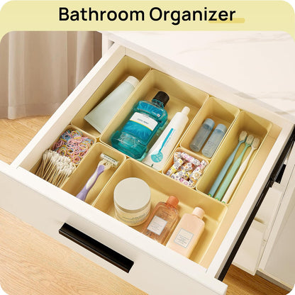 Vtopmart 25 PCS Clear Plastic Drawer Organizers Set, 4-Size Versatile Bathroom and Vanity Drawer Organizer Trays, Storage Bins for Makeup, Bedroom, Kitchen Gadgets Utensils and Office
