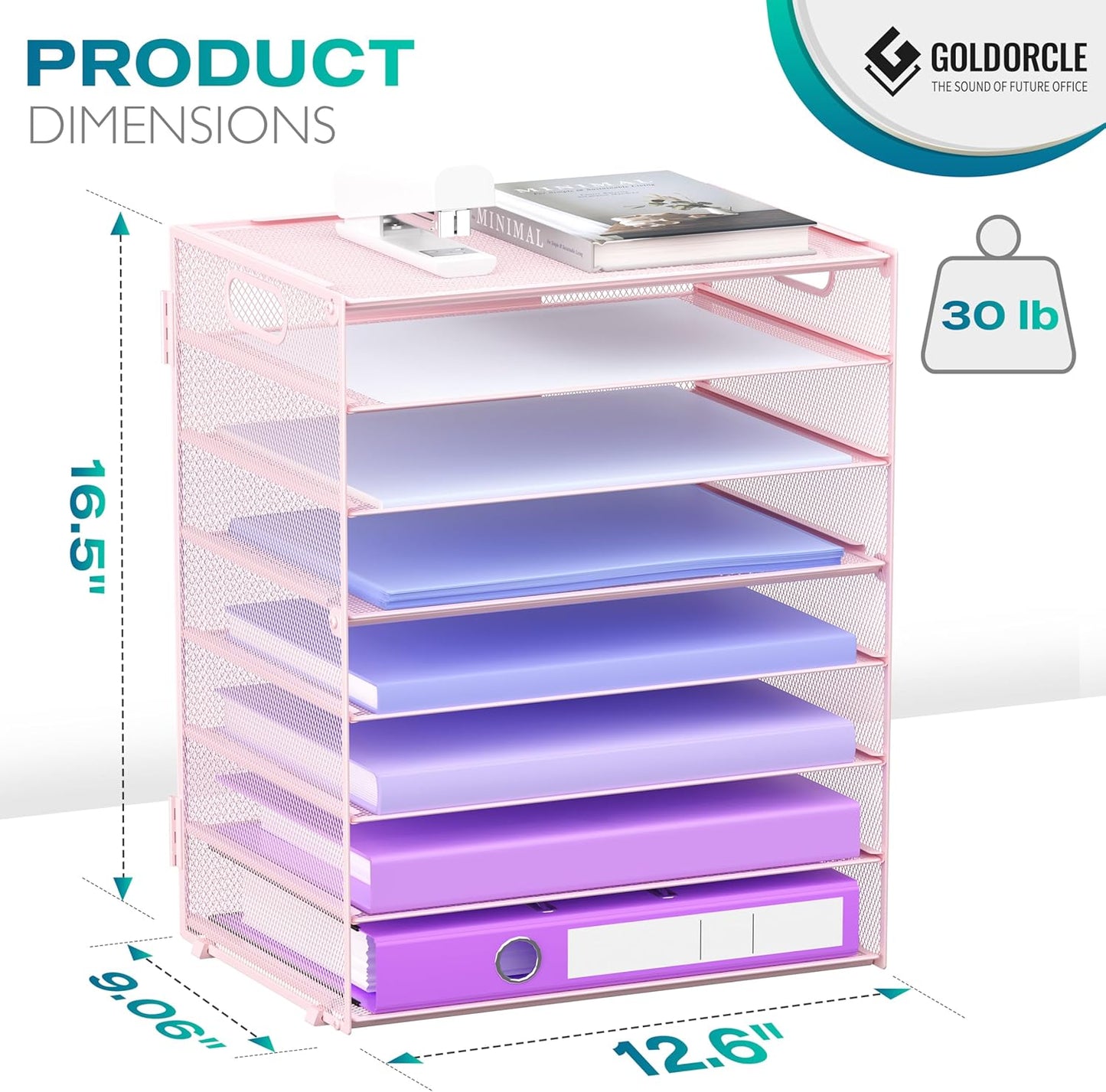 8 Tier Paper Letter Tray Organizer with Handles, Mesh Desk File Holder Storage Organization for Home School Classroom & Office (Black)