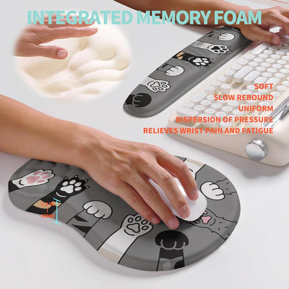 2-in-1 Ergonomic Set, Wave Rise Keyboard Wrist Rest and Massage Bulge Slope Mouse Pad Wrist Support, Cushion Memory Foam Integrated to Relieve Wrist Pain, Black