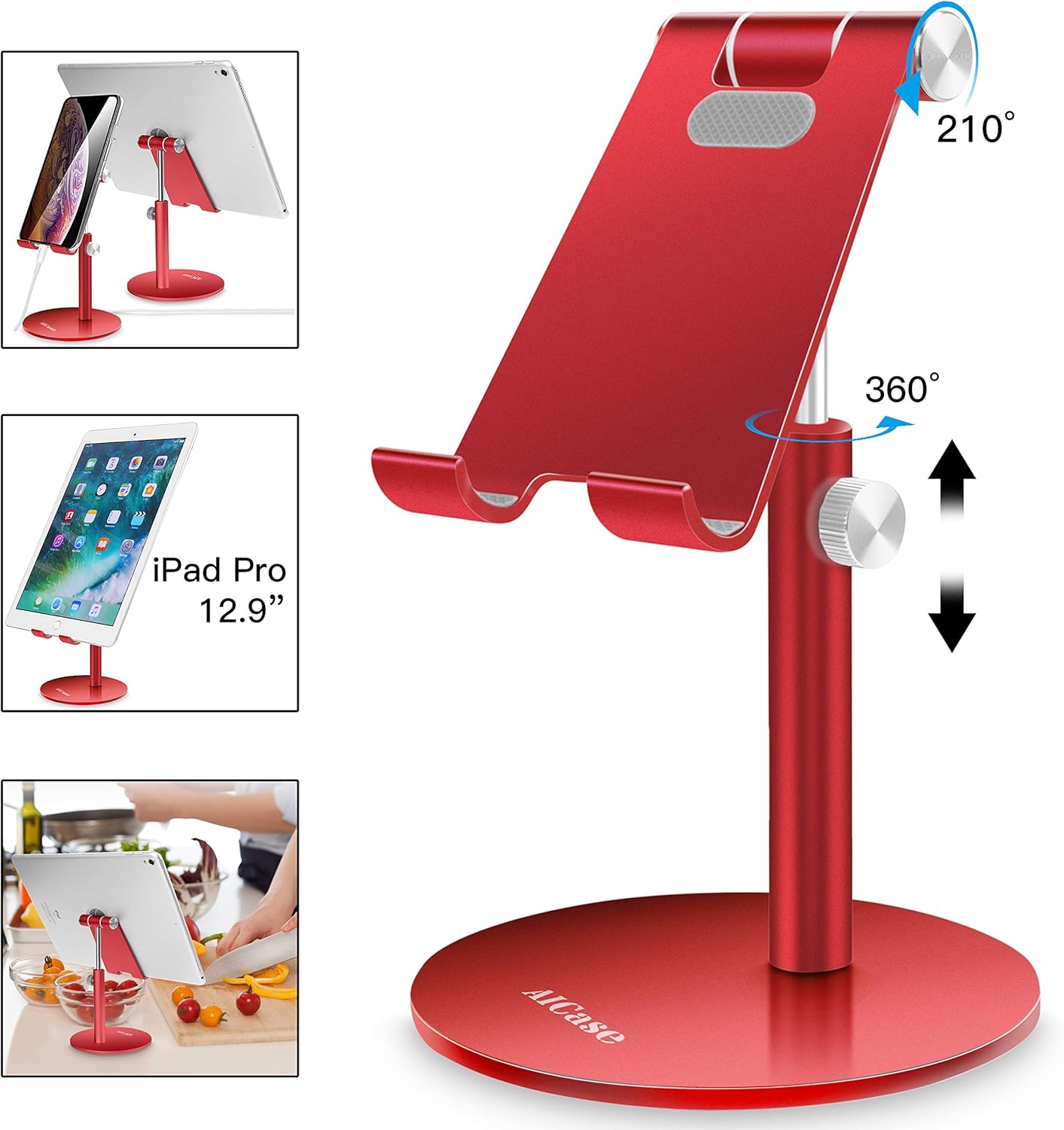 AICase Telescopic Adjustable iPad Holder,Universal Multi Angle Aluminum Stand Compatible with iPhone Smart Cell Phone/Tablet/iPad(4-13 inch), Silver