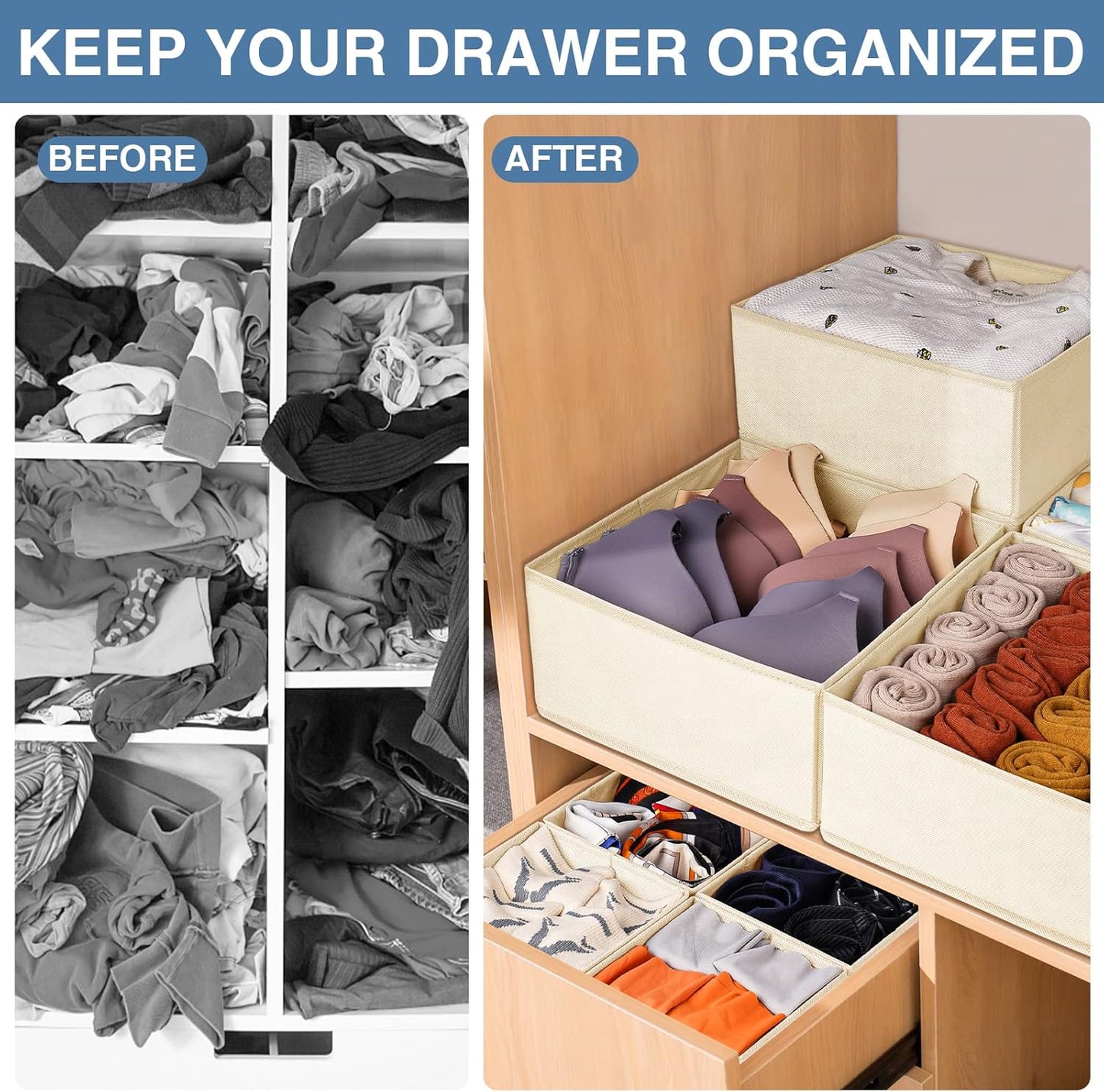 Criusia Drawer Organizer Clothes 12 Pack, Dresser Organizer for Nursery Bedroom Closet Organization and Storage - Baby Clothes Organizer Bins - Drawer Divider for Sock Underwear Bra Ties (Grey)