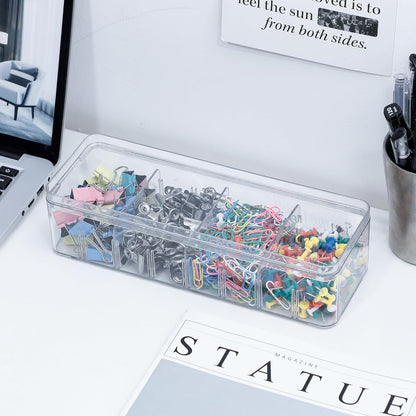 Cord Storage Organizer for Desk Drawer, Plastic Adjustable Cable Organizer Box with Lid and Wire Ties, Clear Phone Charger Case for Home Office