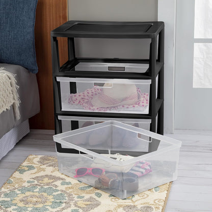3-Drawer Storage Tower with Removable Clear Plastic Bins, Tool-Free Assembly, Multiple Sizes for Home Office (15.7"W)