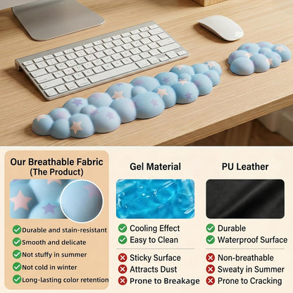 Cloud Wrist Rest Set for Keyboard and Mouse, Includes Cute Coaster, with Computers and Laptops（Purple Star Set）