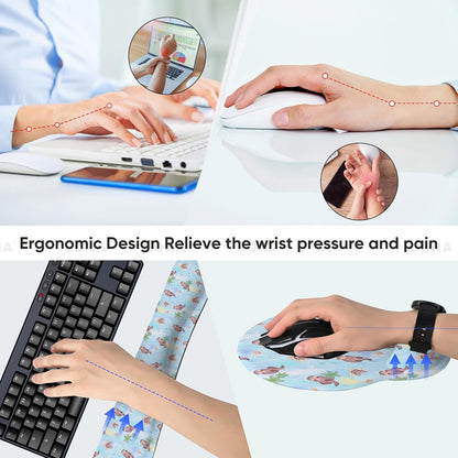Ergonomic Keyboard Mouse Pad Wrist Rest Support Set for Laptop/Computer/Desktop,Memory Foam Hand Rest Wrist Cushion for Gaming/Office,Lightweight Comfortable & Pain Relief (Flowers)