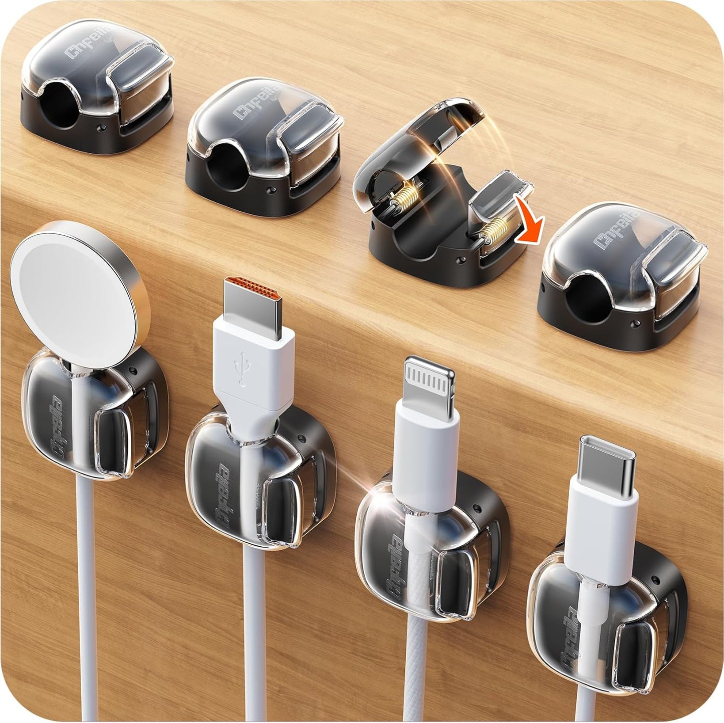 Cable Clips,8 Pack Cord Holder Cord Organizer [1s Lock & Strongest Adhesive] Spring Cord Clips Phone Charger Wire Desk Cable Management Nightstand Home Office School Decor Women Cute Desk Accessories