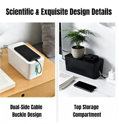 1 Large + 1 Small Cable Management Box Set – 2-Piece Cord Organizer Box, Home Office Desk Wire Storage & Cable Management Solution (Acryliclid lid/Black)