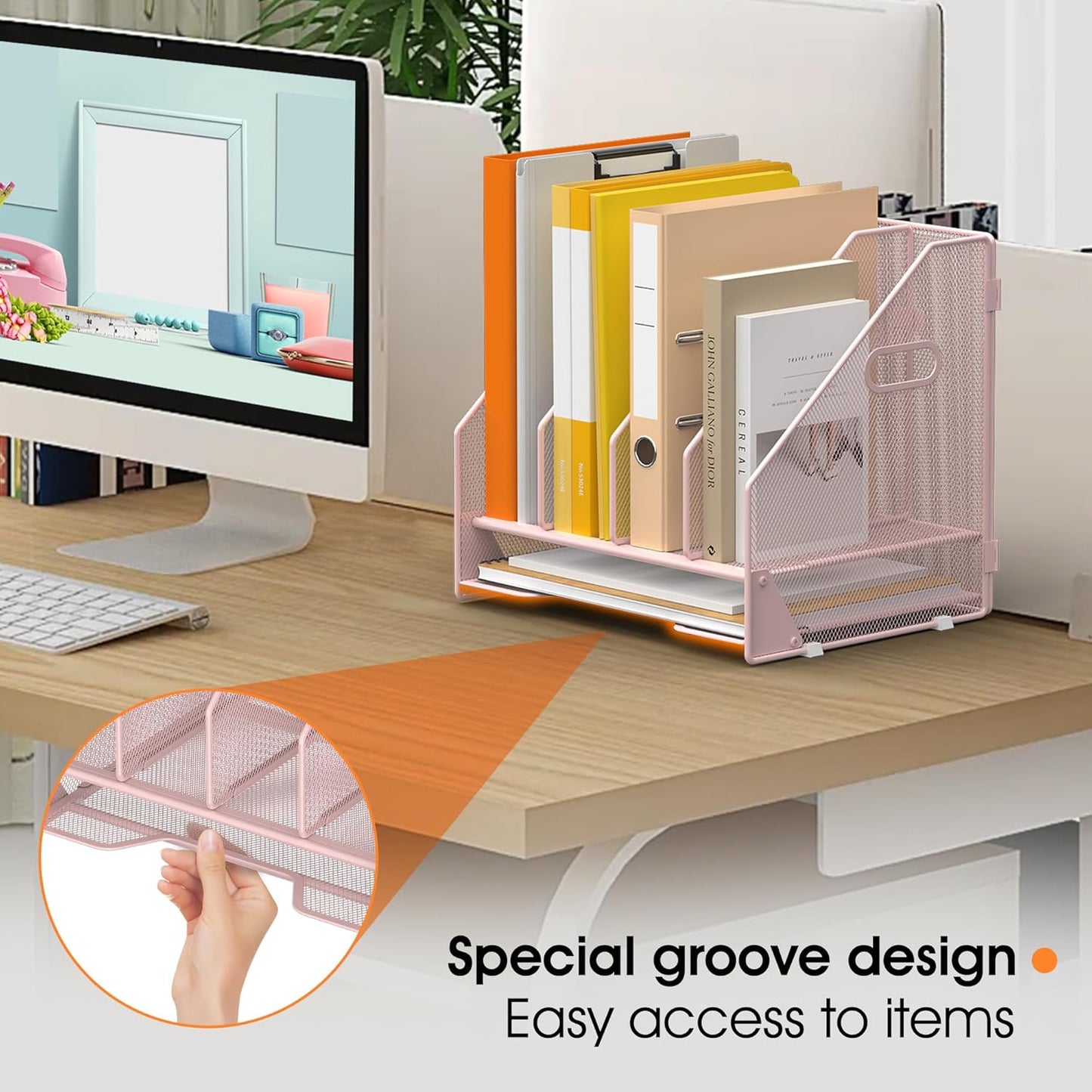 Desk File Folder Holder Organizer-5 Vertical Compartments Racks and Paper Letter Tray,Mesh Magazine File Holder Sorter,Desktop Accessories & Workspace Organizers for Home,Office,School-Black