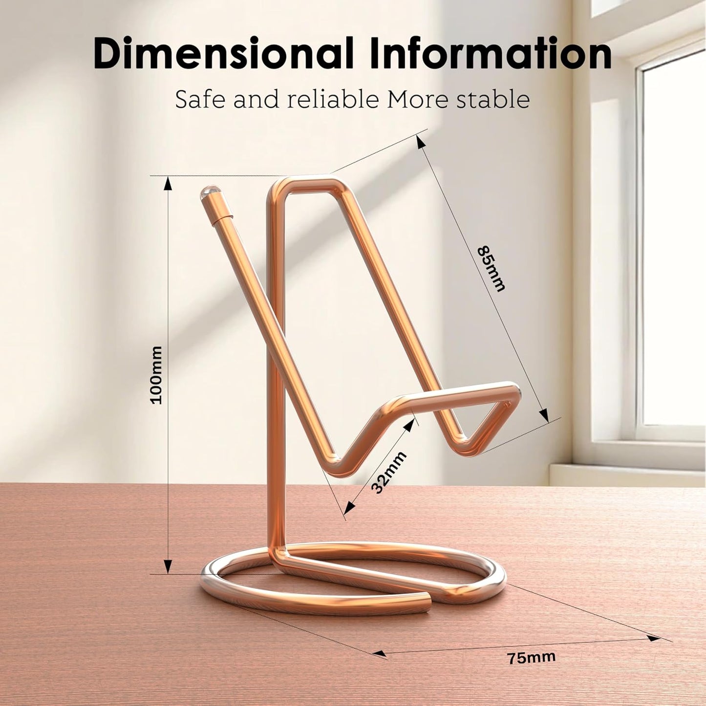 Metal Cell Phone Stand for Desk, Cute One-Piece Phone Holder, Stable Desktop Display Dock for iPhone, iPad, Samsung, Tablets & All Mobile Phones, Gold